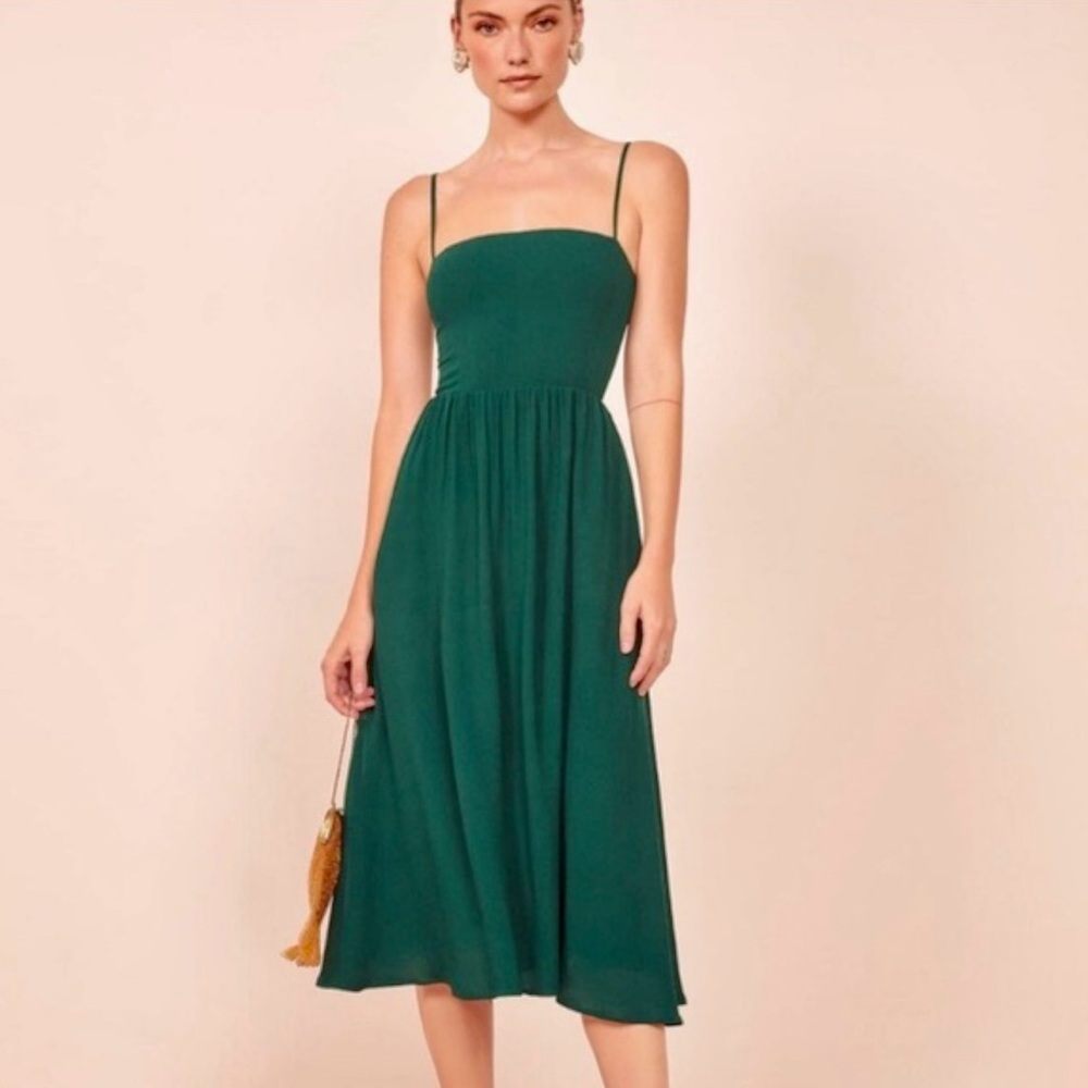 Green Square Neck Midi Reformation Dress